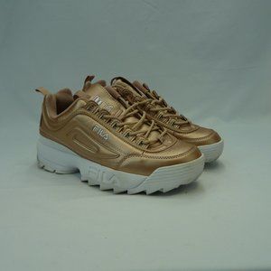 Fila Women's Shoes Disruptor II Leather Low Top Lace Up Fashion, Gold US 9.5